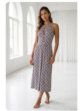 Tory Burch Erin Midi Dress S Sleeveless Ballet Blue Crystals Keyhole Geometric